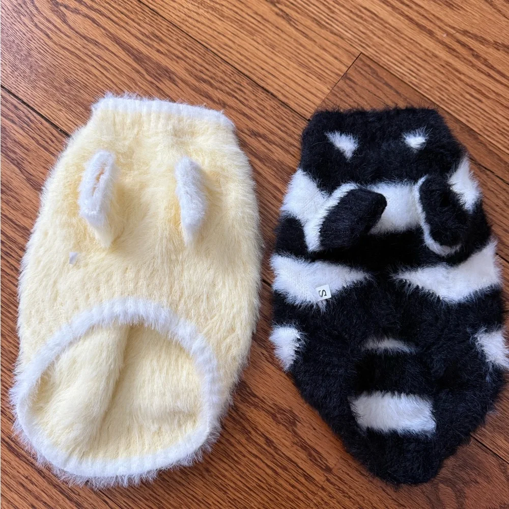 Cozy Fuzzy Pet Sweater Set Black, White, Yellow, Cream s small toy breed yorkie